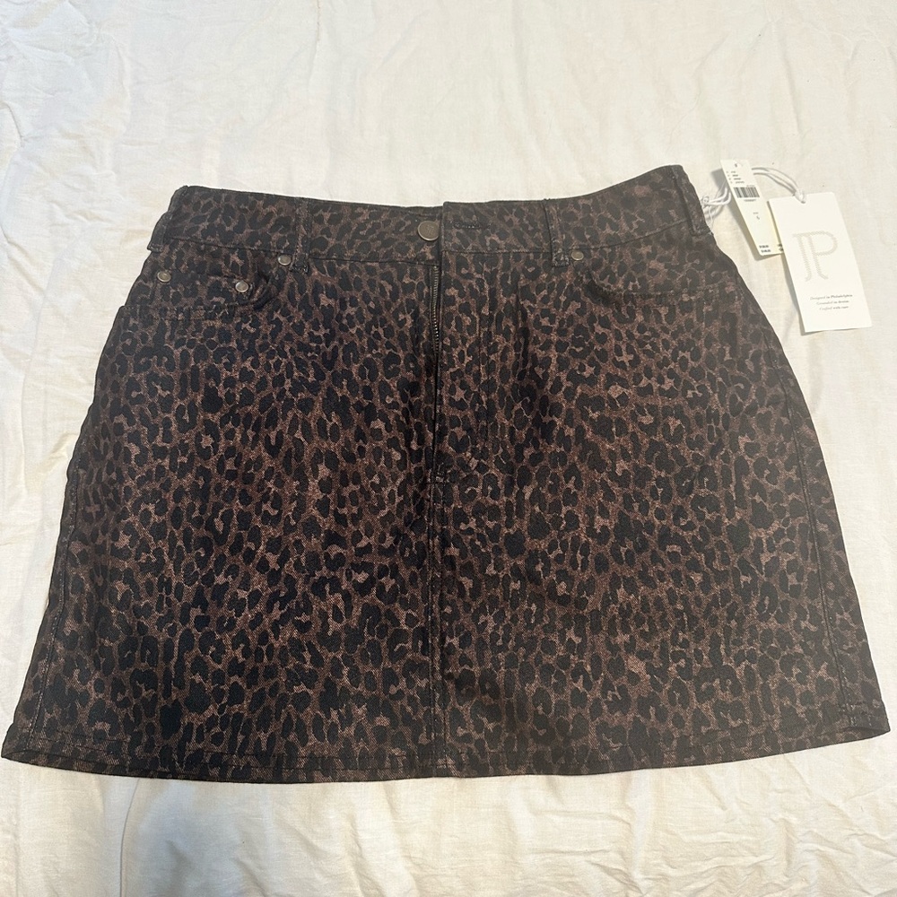 Anthropologie Pilcro Leopard Print Denim Mini Skirt